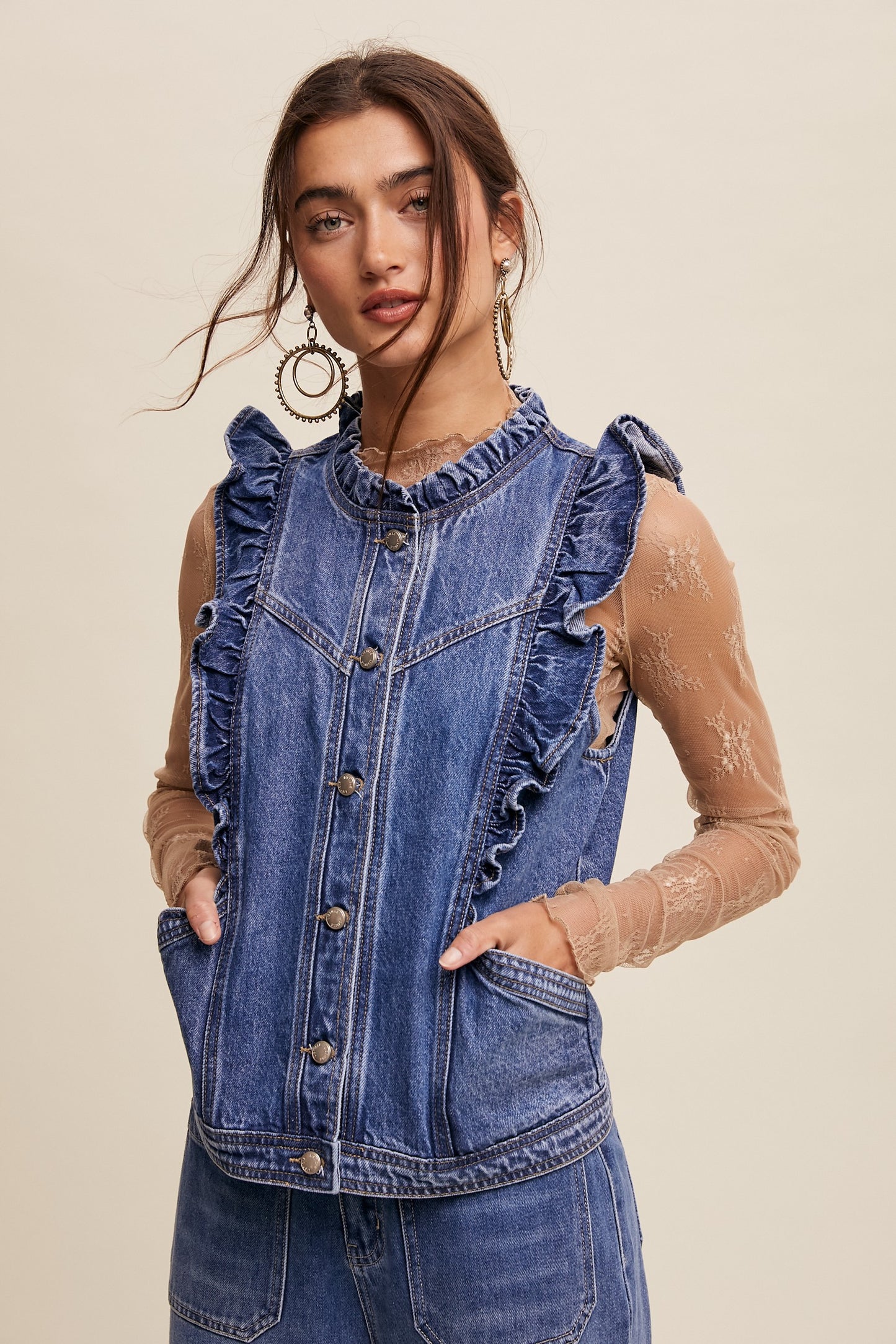 Denim Ruffle Vest