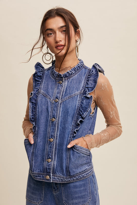 Denim Ruffle Vest