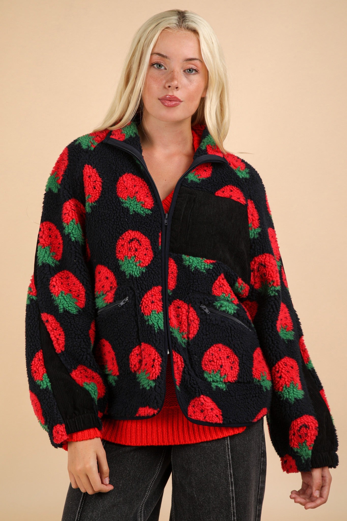 Strawberry Oversized Fleece Jacket PLUS