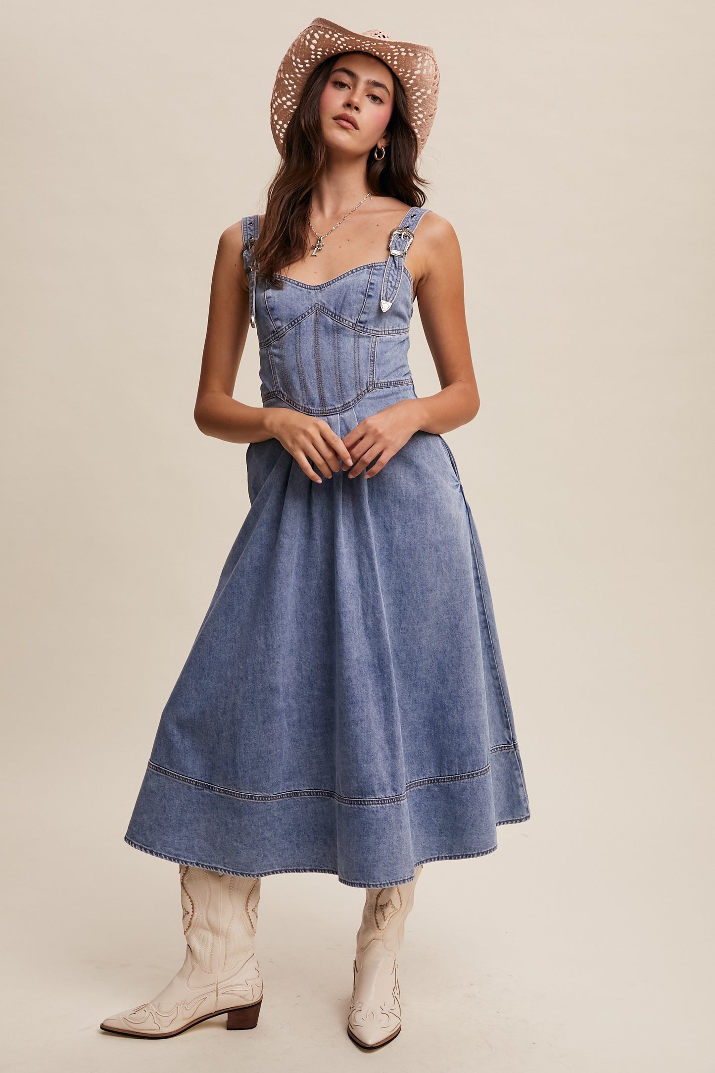 Western Denim Midi Dress