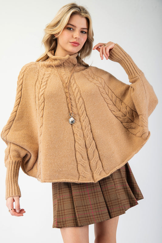 Mock Neck Poncho Sweater