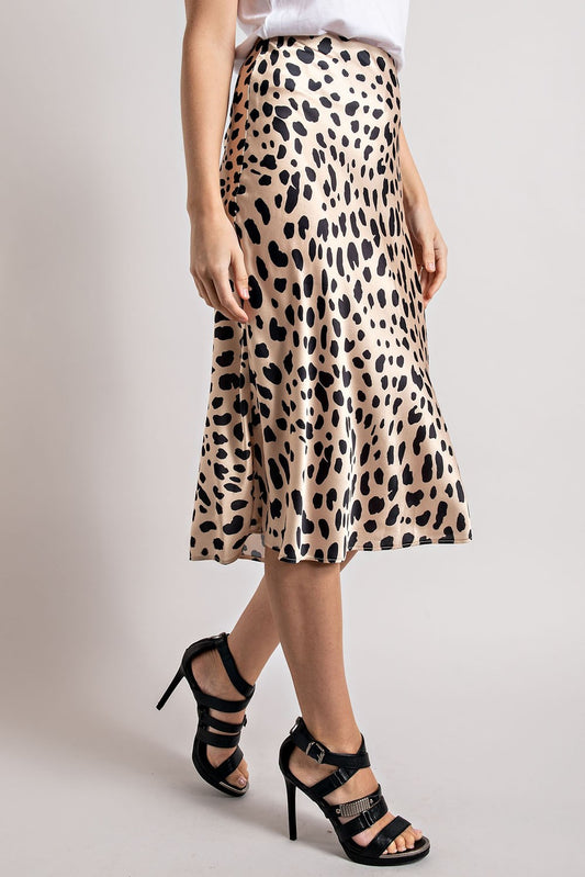 Satin Leopard Midi Skirt