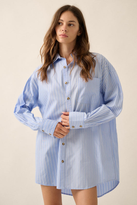 Striped Button Down Oversized Shirt Dress