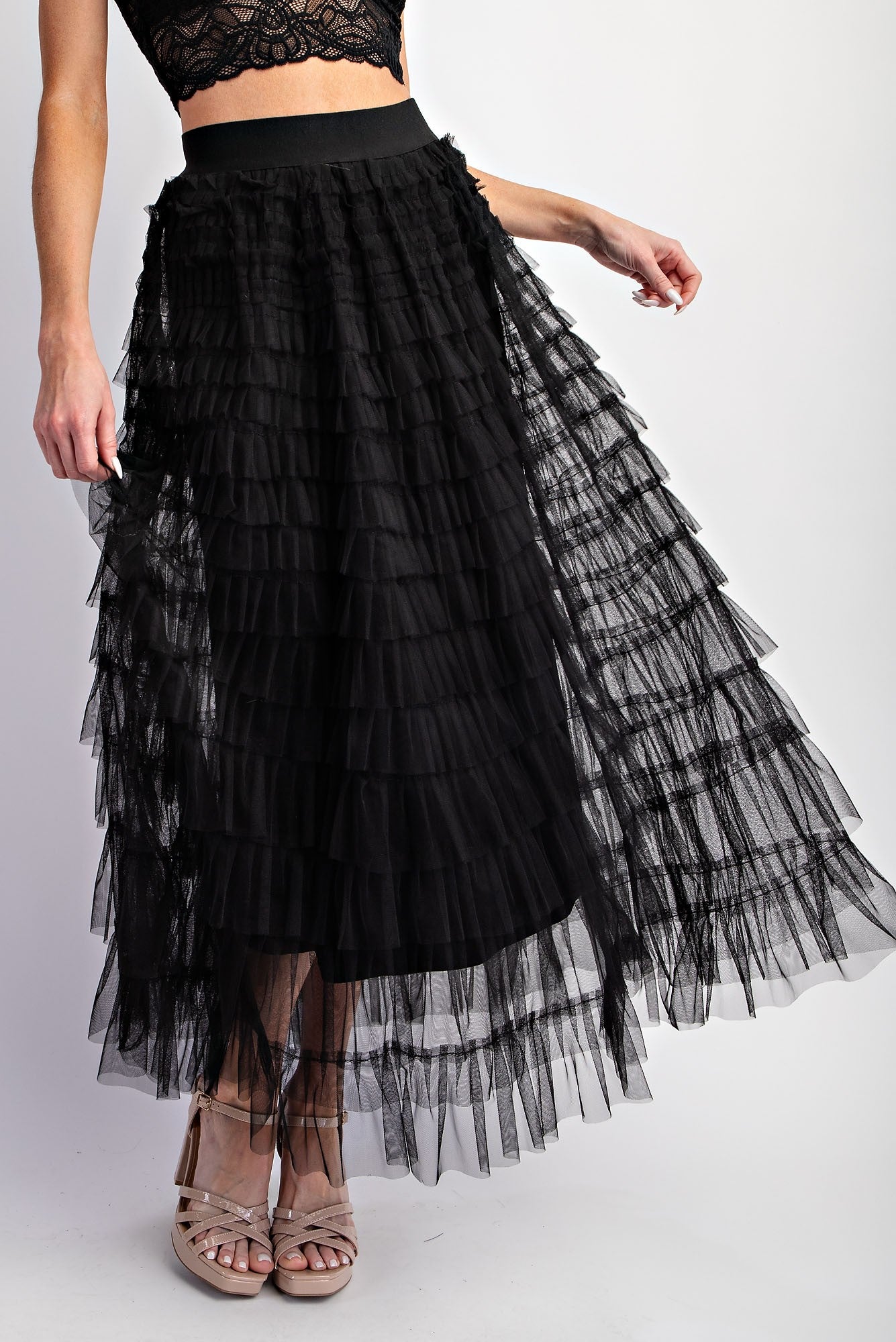 Cascading Tulle Tiered Maxi Skirt