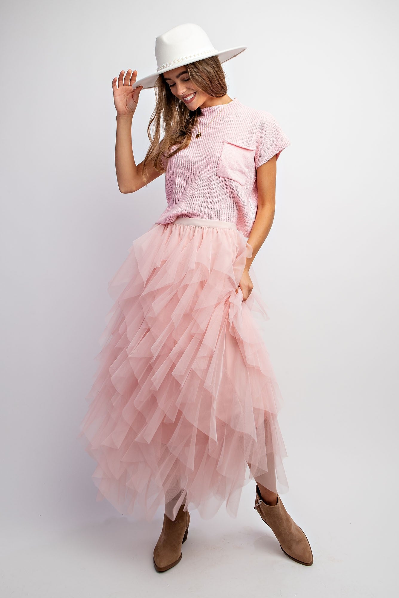 Cascading Ruffle Tulle Layered Maxi Skirt