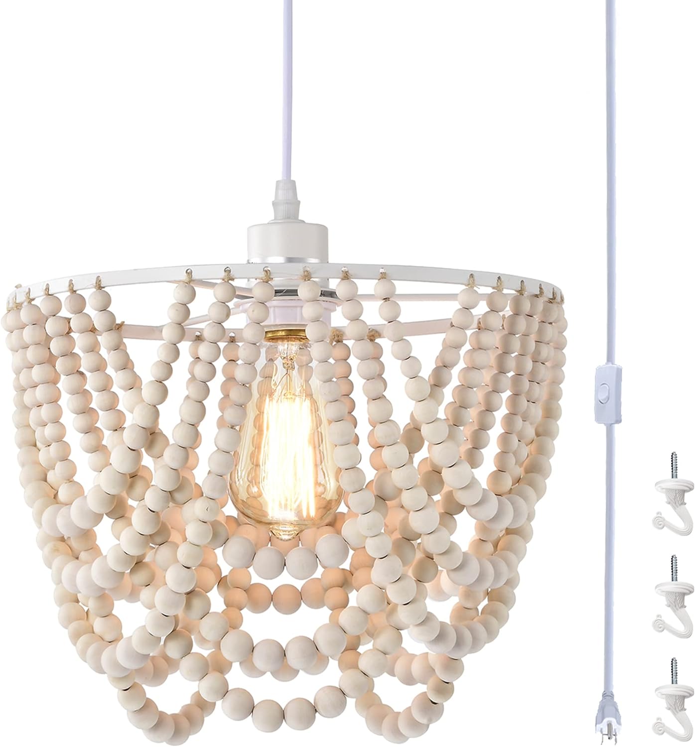 Boho Wood Beaded Pendant Light