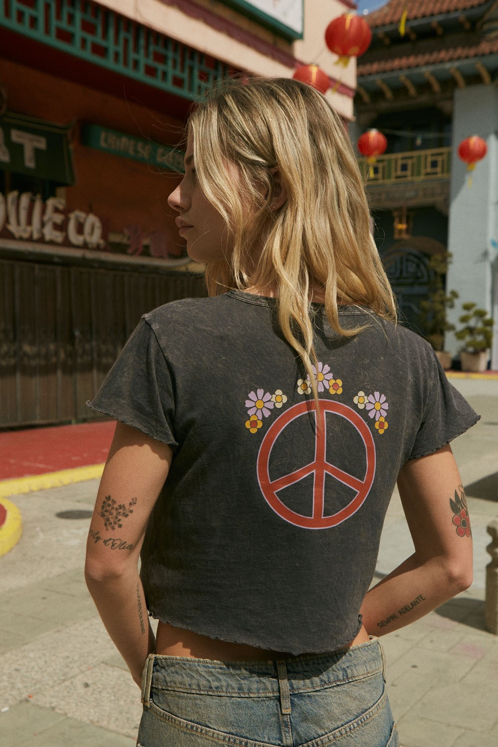 Made With Love Peace Vintage Wash Crop Tee