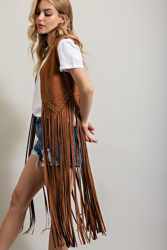 Suede Studded Fringe Vest