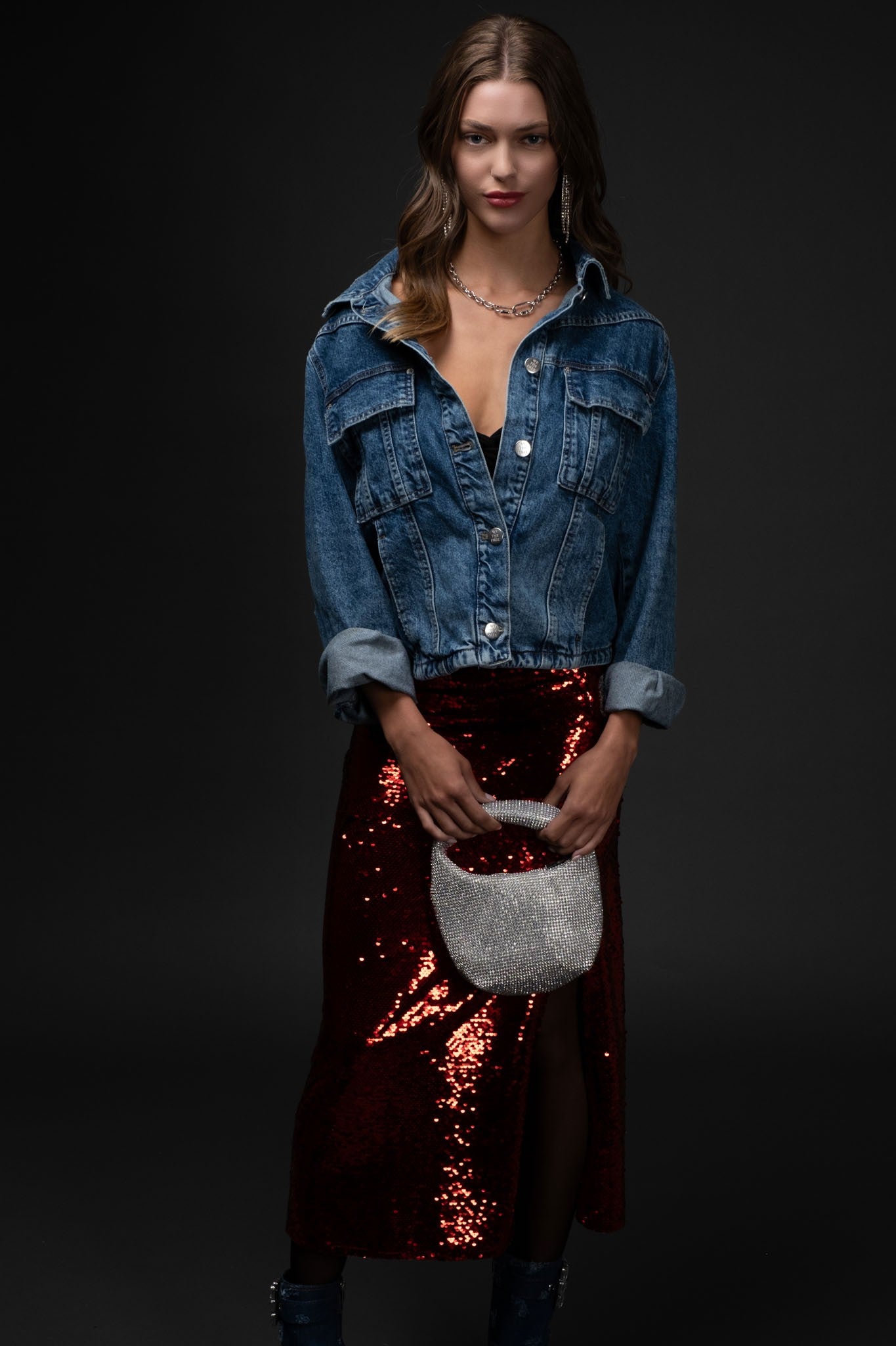 See Me Sparkle Sequin Midi Skirt