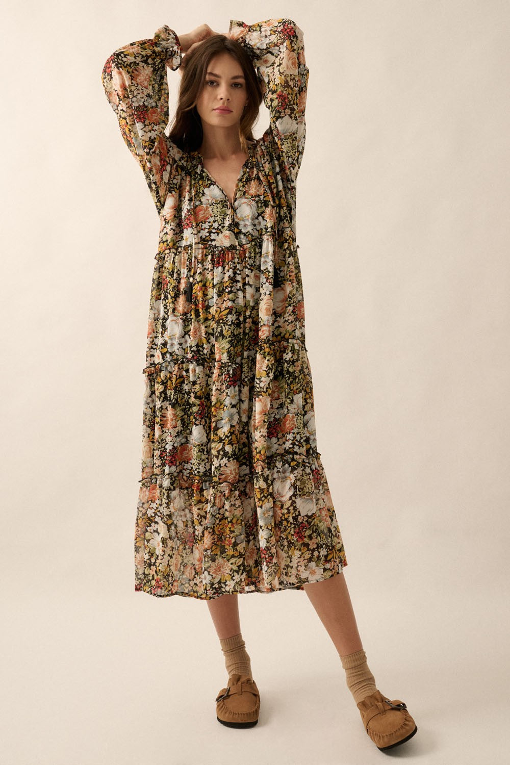 Floral Chiffon Midi Dress