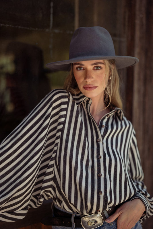 Striped Button Down Batwing Sleeve Top