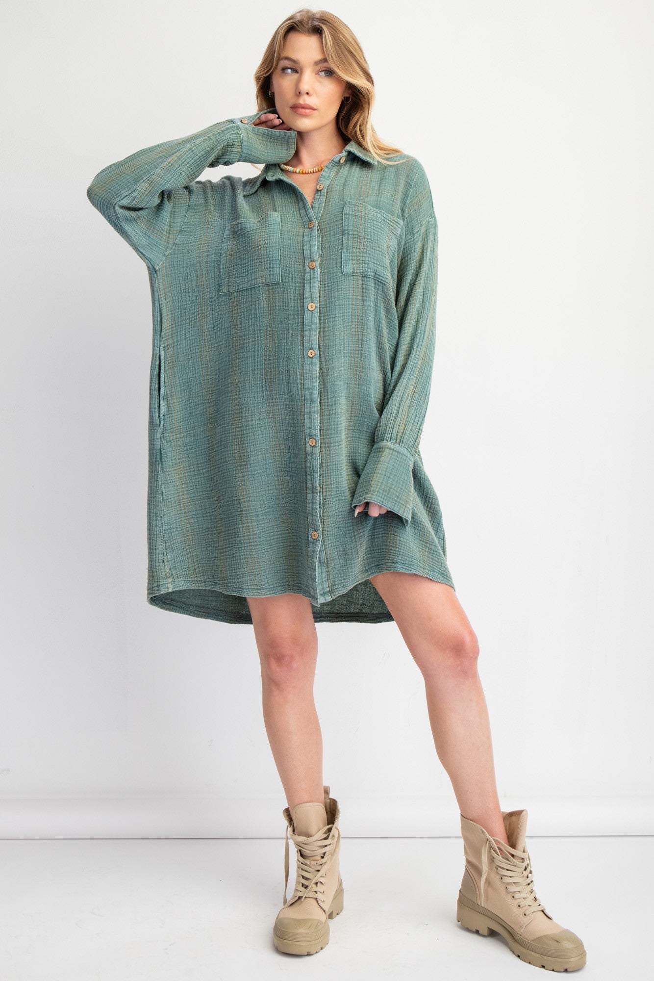 Plaid Mineral Washed Shirt Dress PLUS