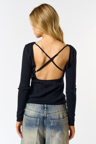 Open Back Criss Cross Sweater Top