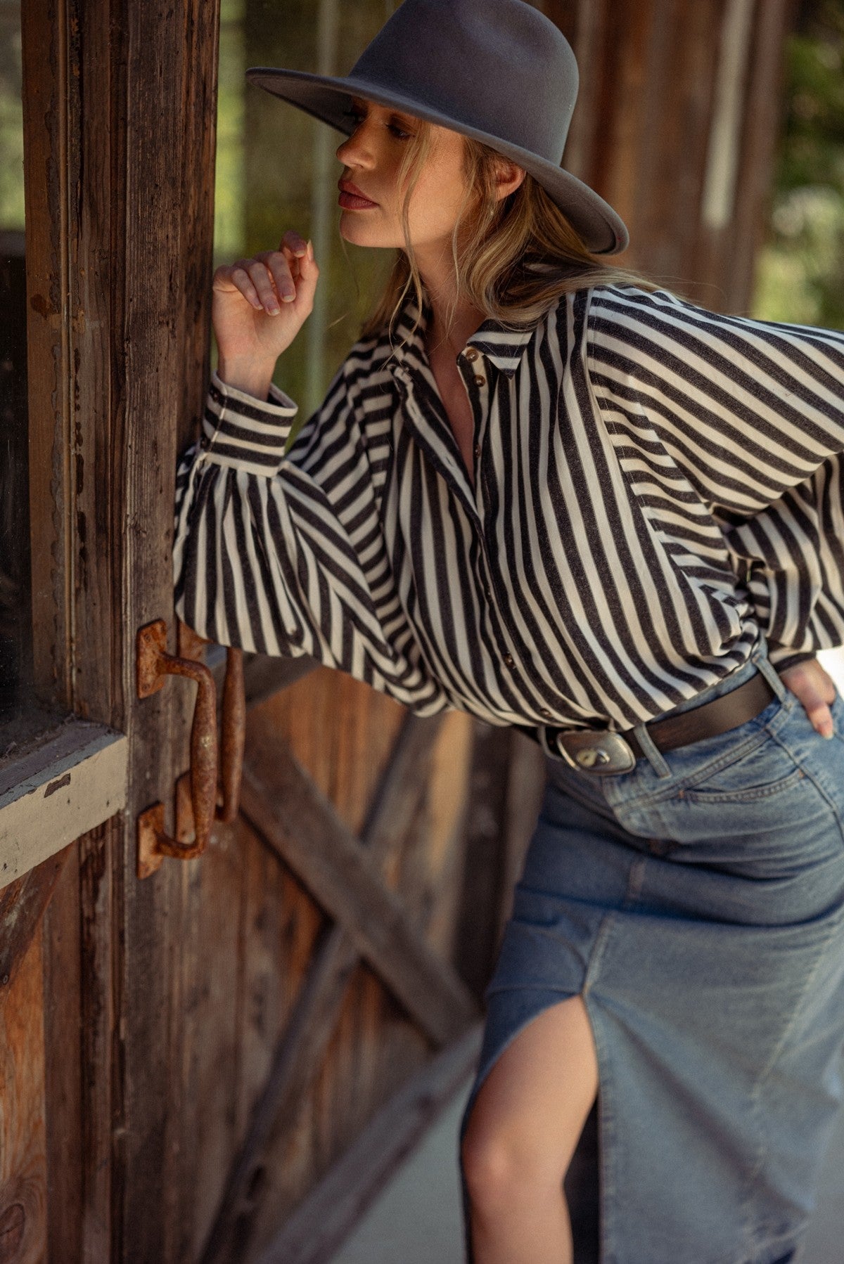 Striped Button Down Batwing Sleeve Top