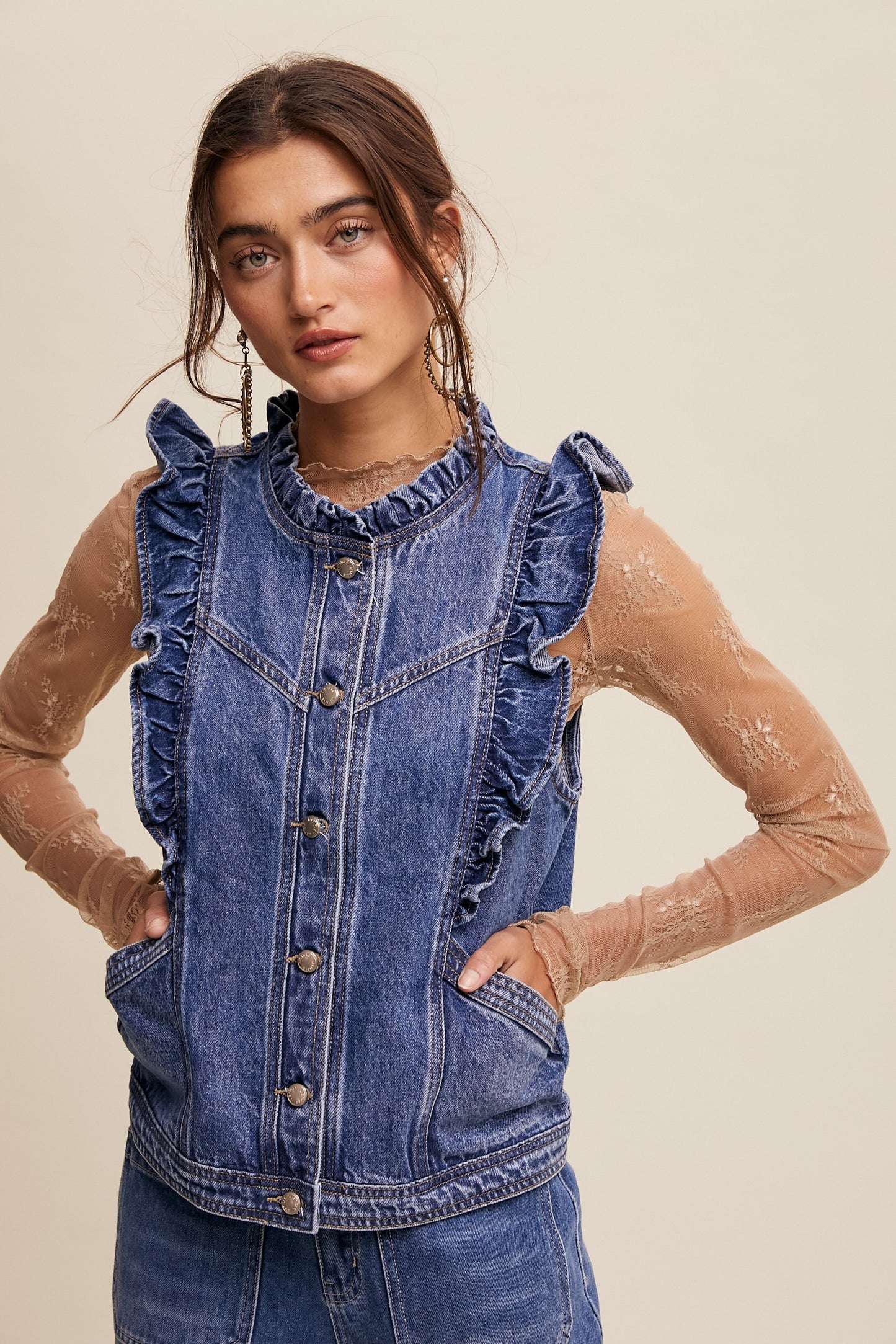 Denim Ruffle Vest