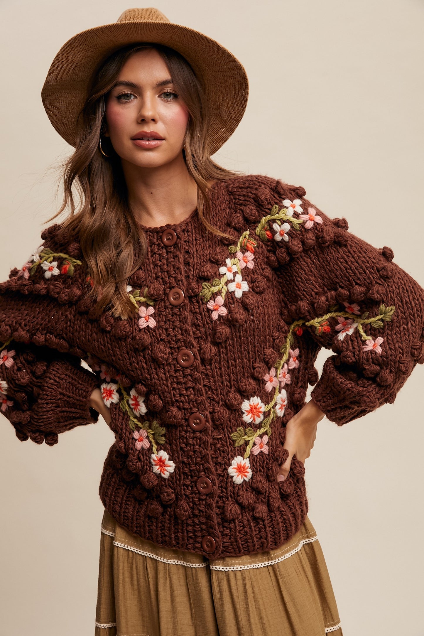 Embroidered Chunky Knit Cardigan