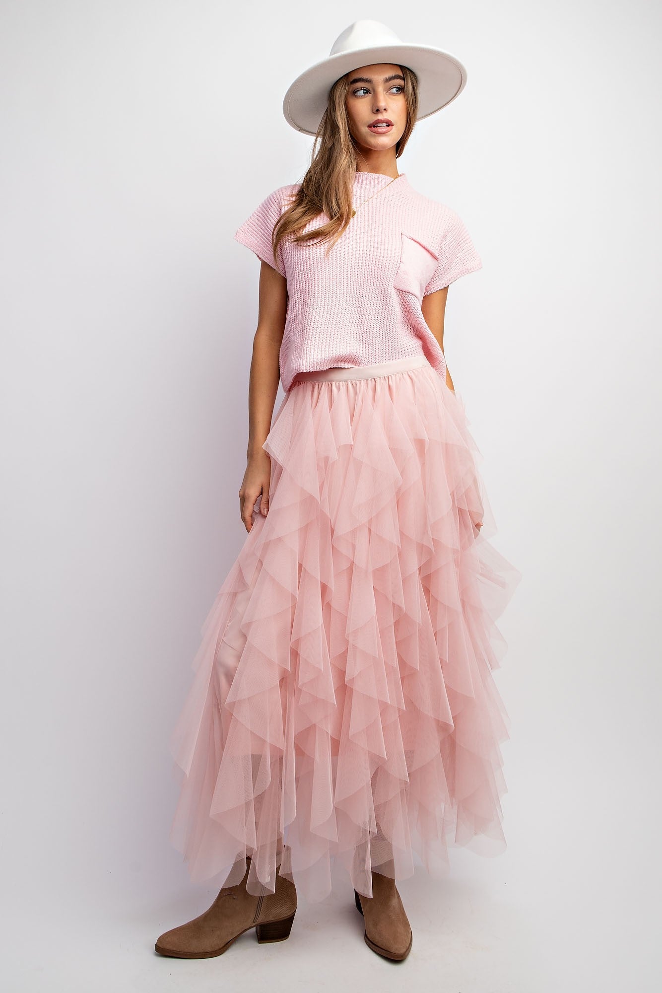 Cascading Ruffle Tulle Layered Maxi Skirt