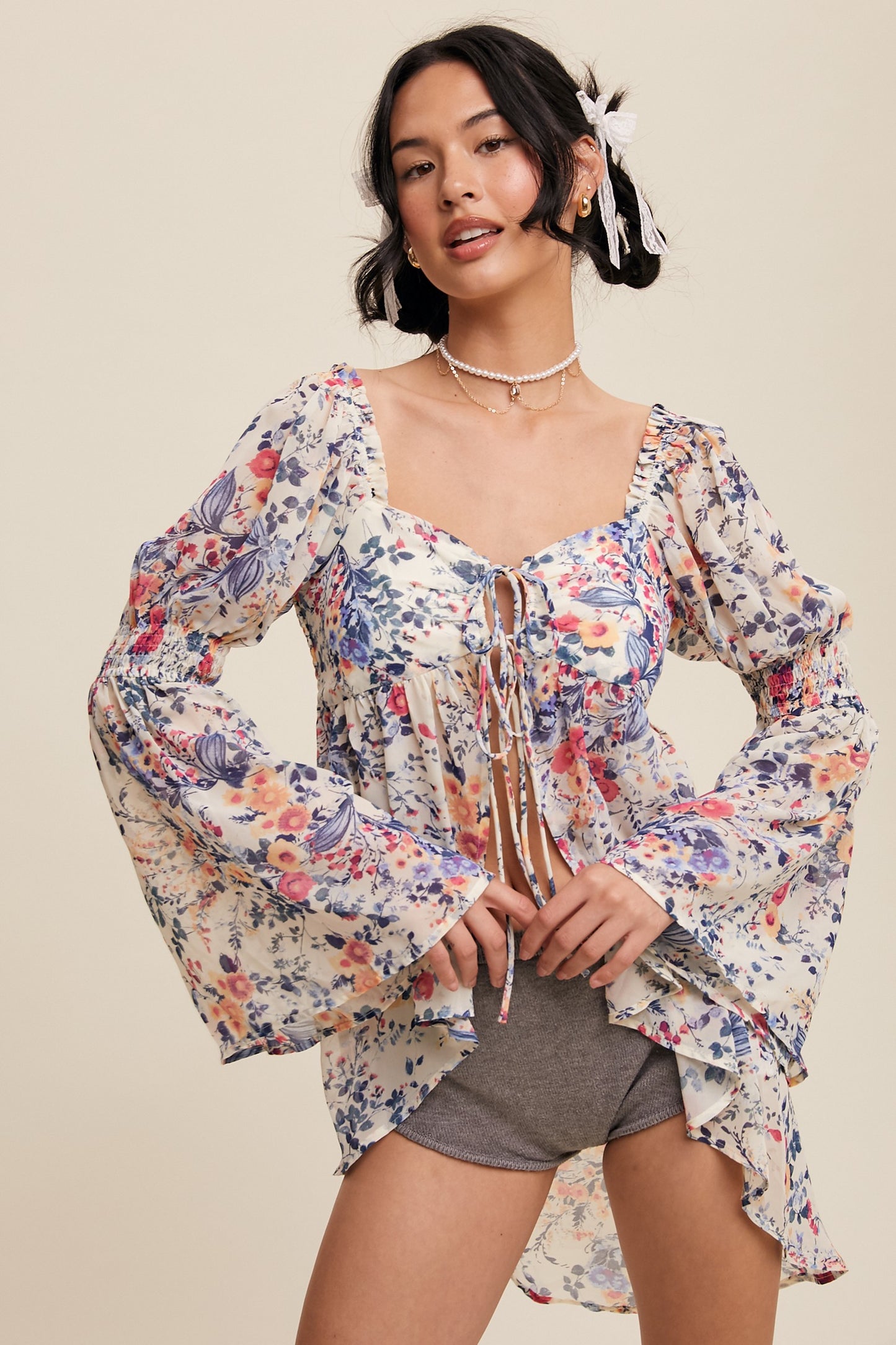 Floral Chiffon High-Low Blouse