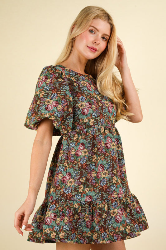 Floral Jacquard Mini Dress