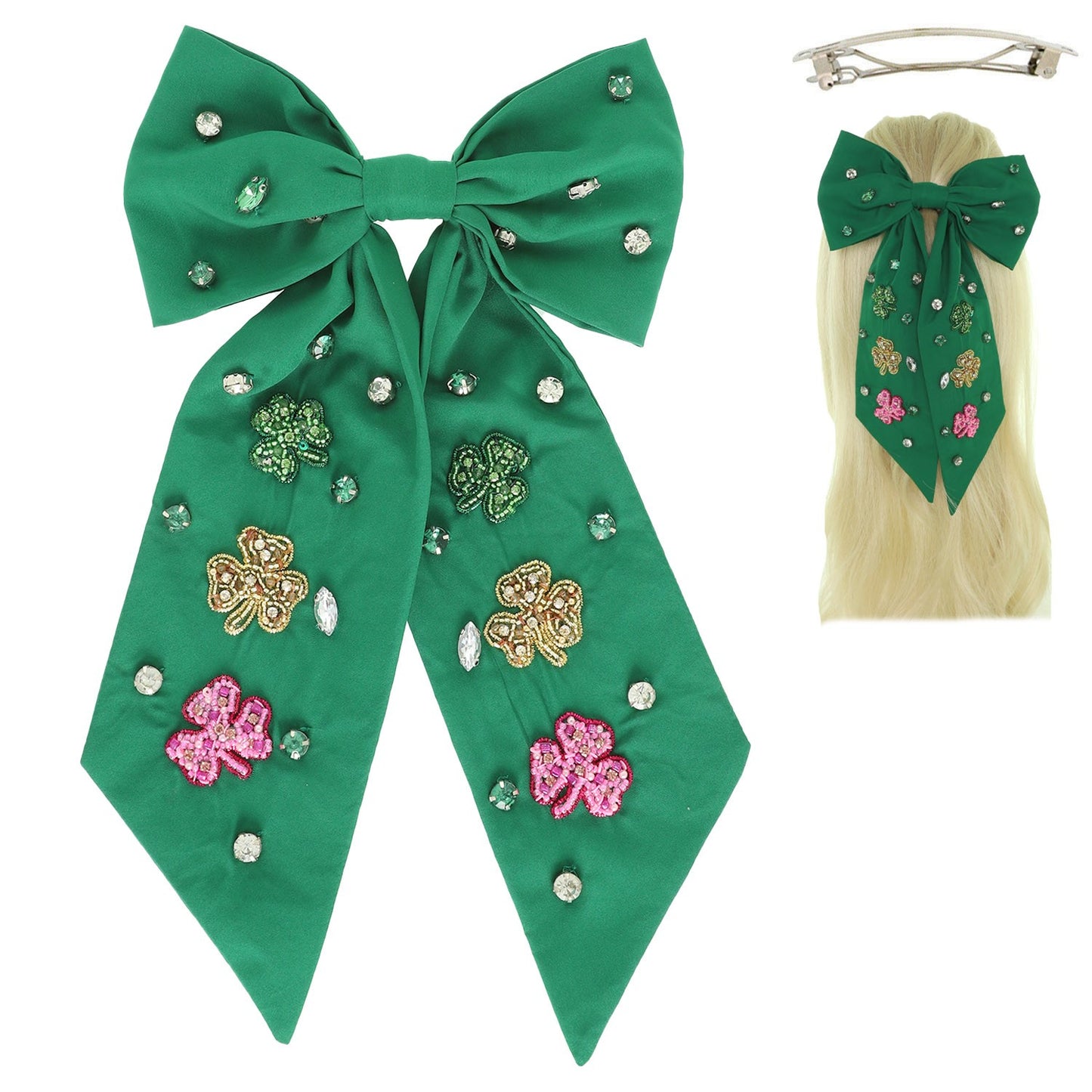 Shamrock Bow Barrette Hair Clip