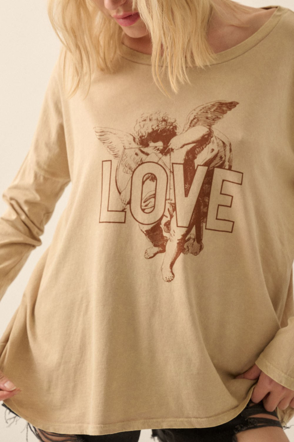 Love Cupid Vintage Long Sleeve Graphic Tee