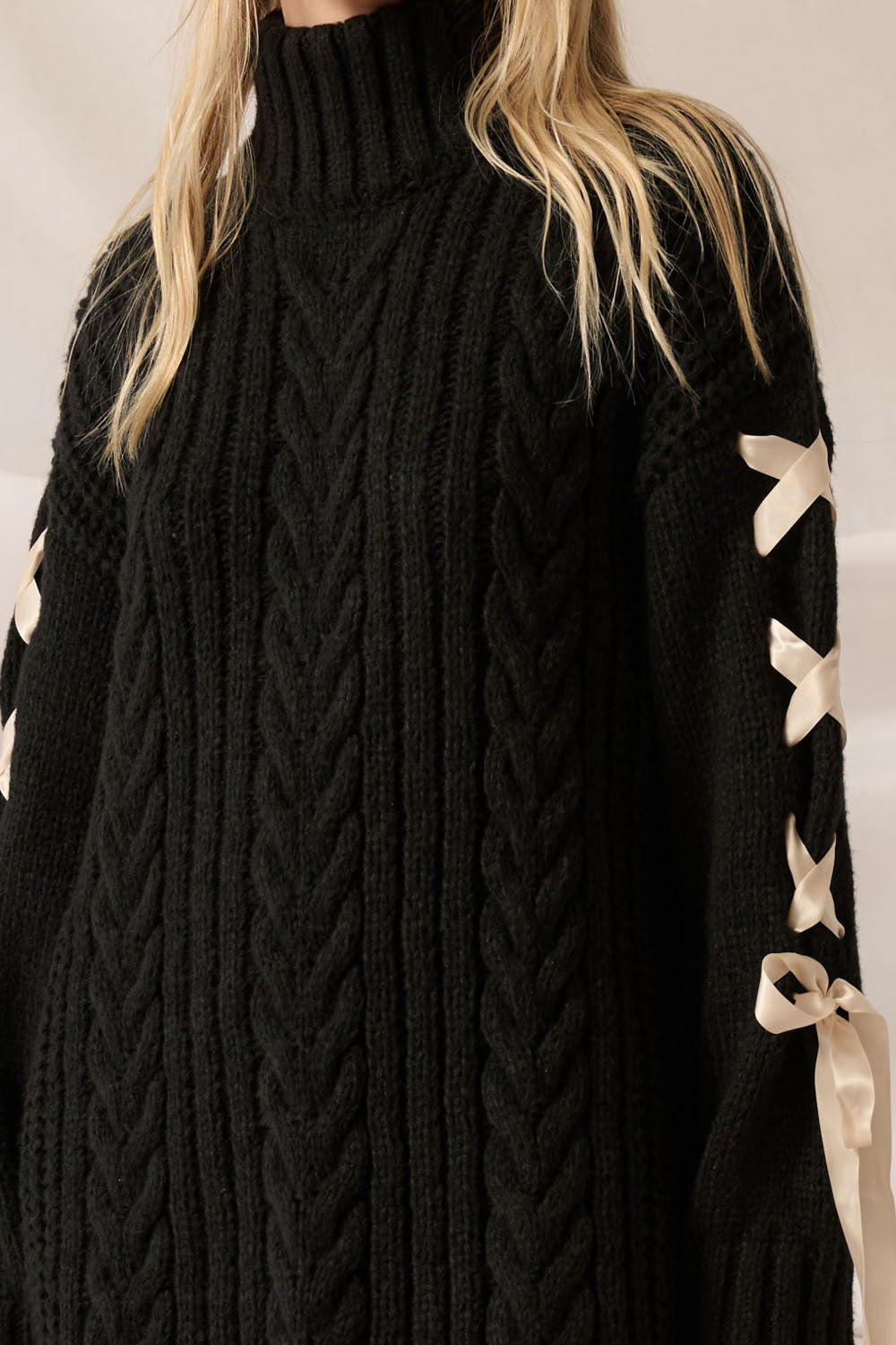 Ribbon Cableknit Sweater Dress