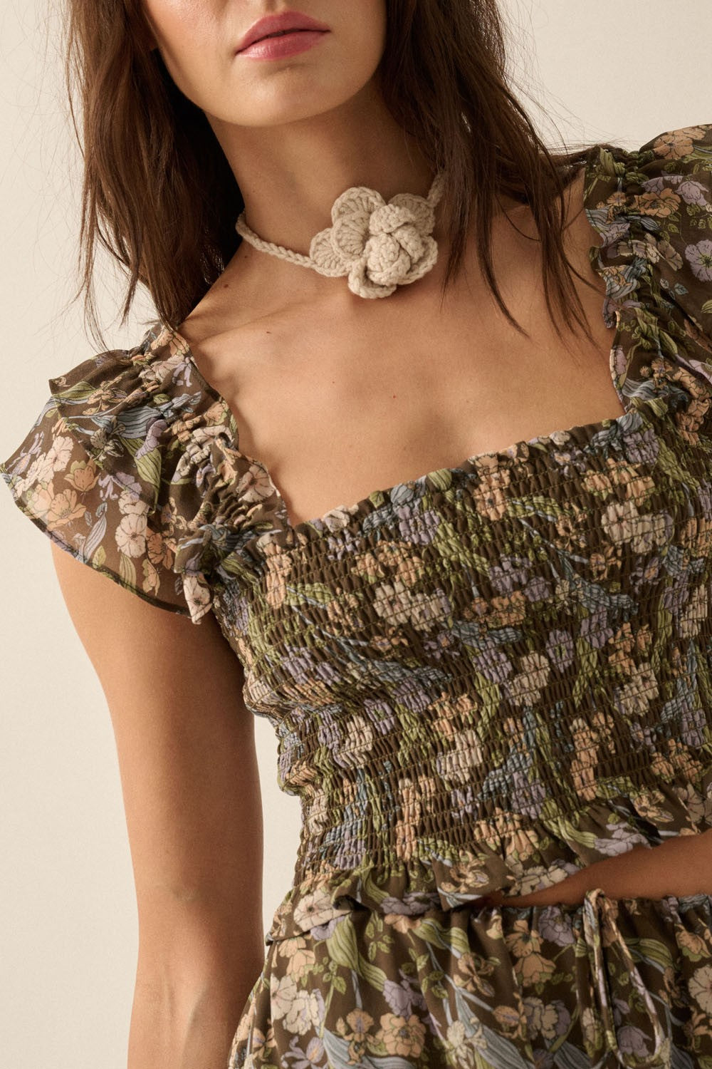 Floral Sheer Smocked Top