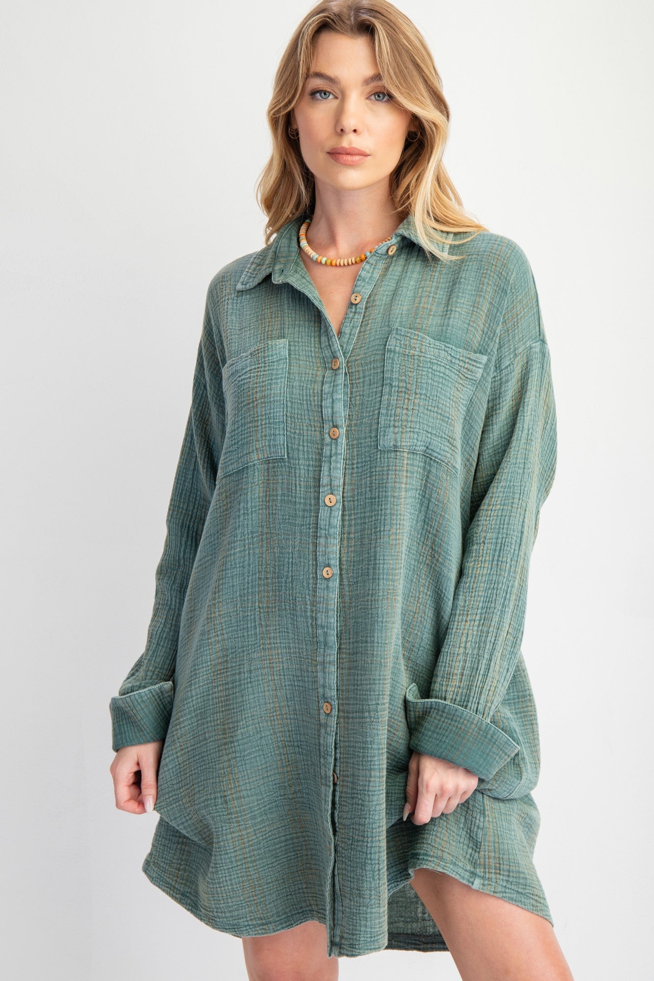 Plaid Mineral Washed Shirt Dress PLUS