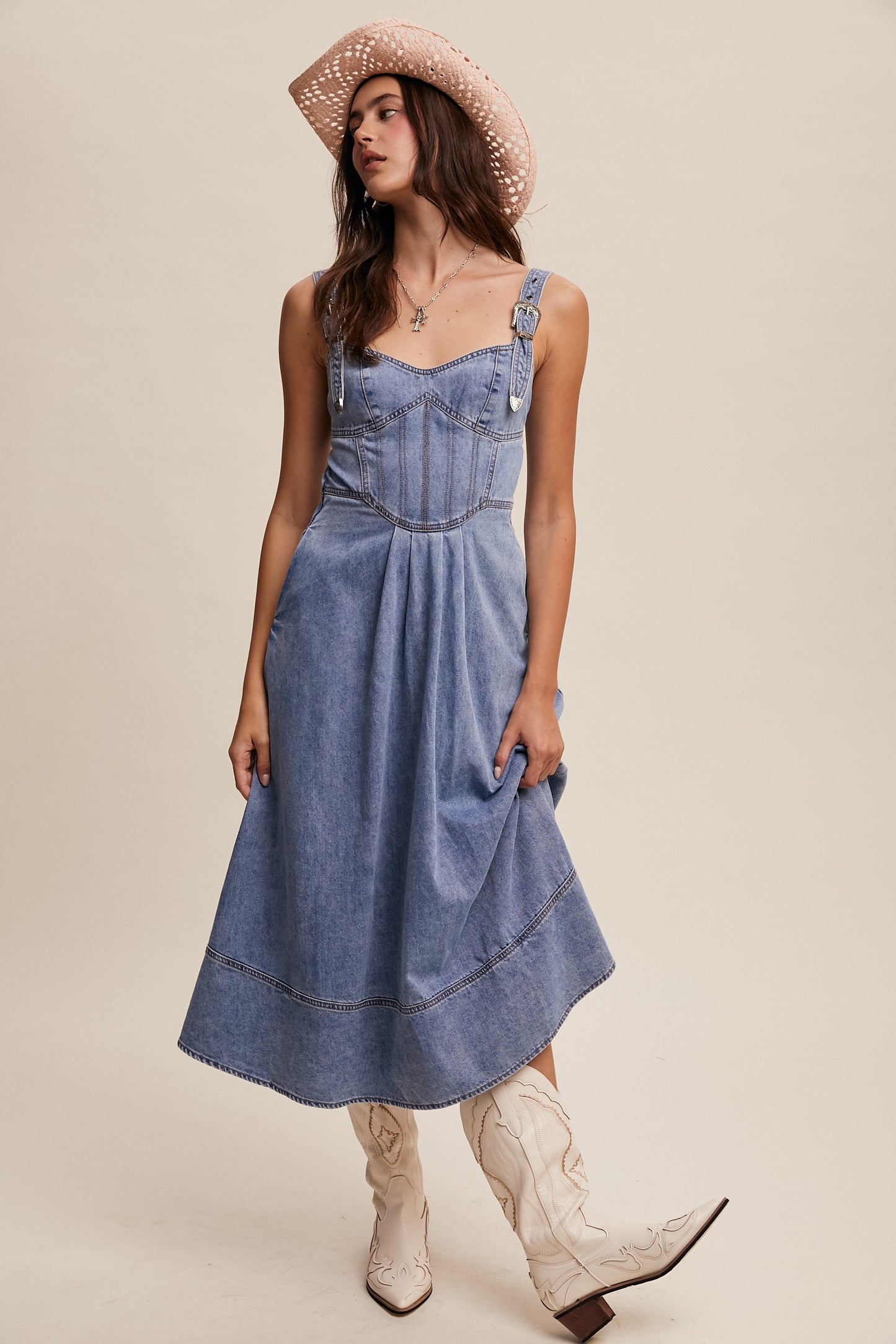 Western Denim Midi Dress