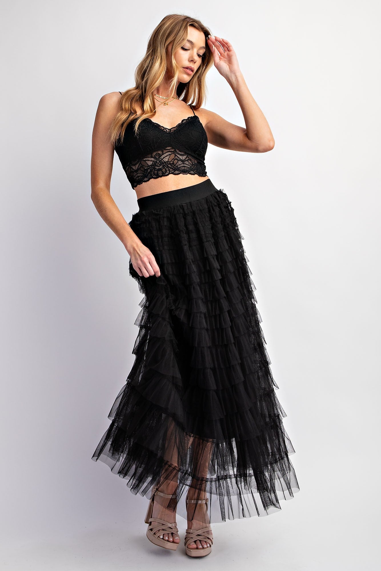 Cascading Tulle Tiered Maxi Skirt