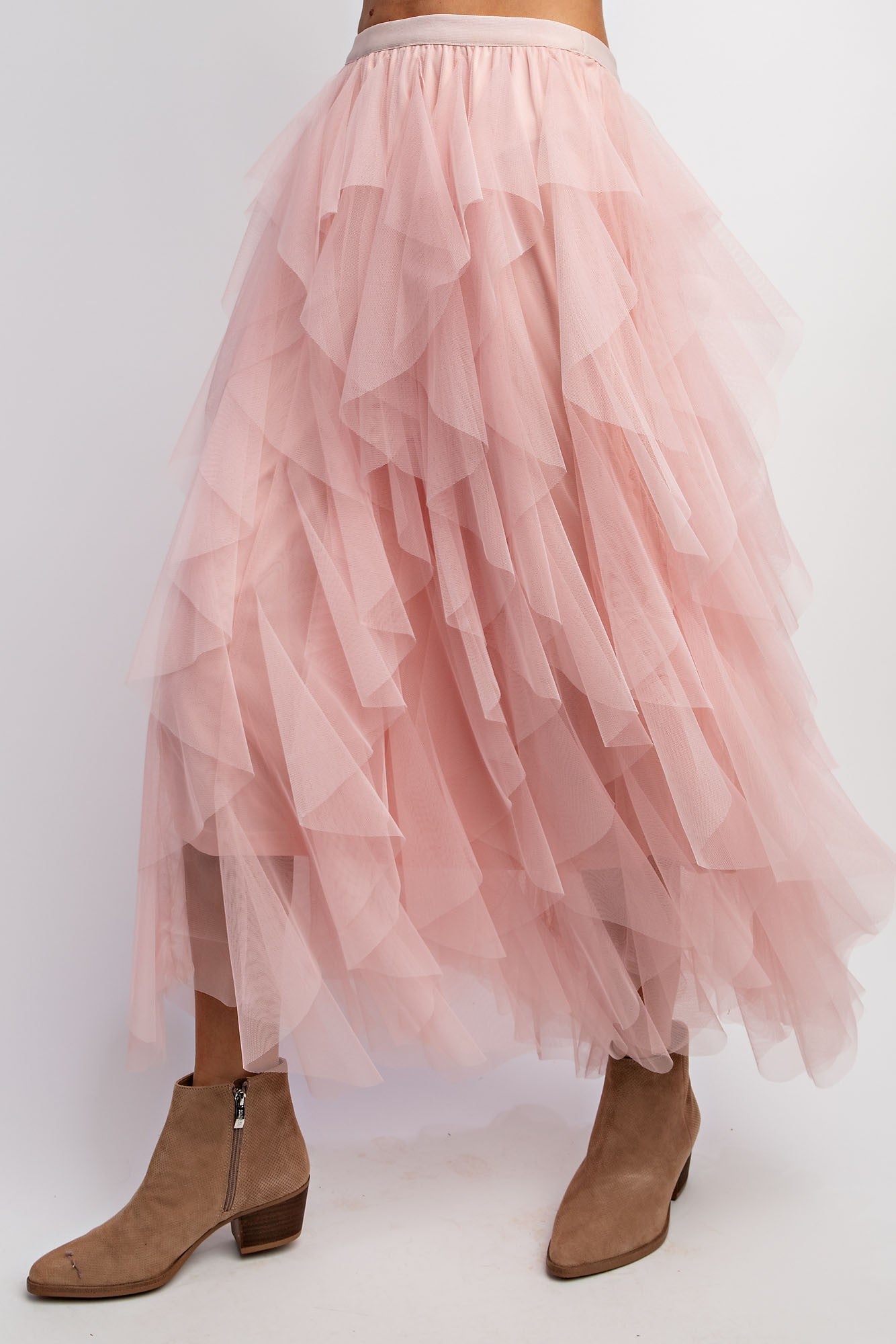 Cascading Ruffle Tulle Layered Maxi Skirt