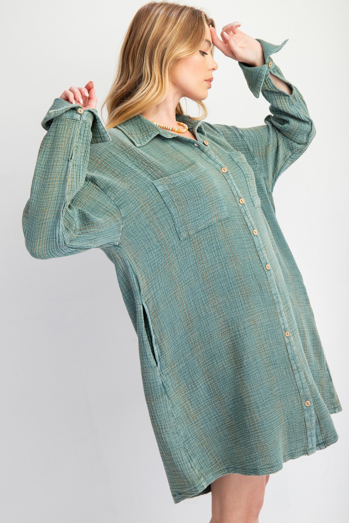 Plaid Mineral Washed Shirt Dress PLUS