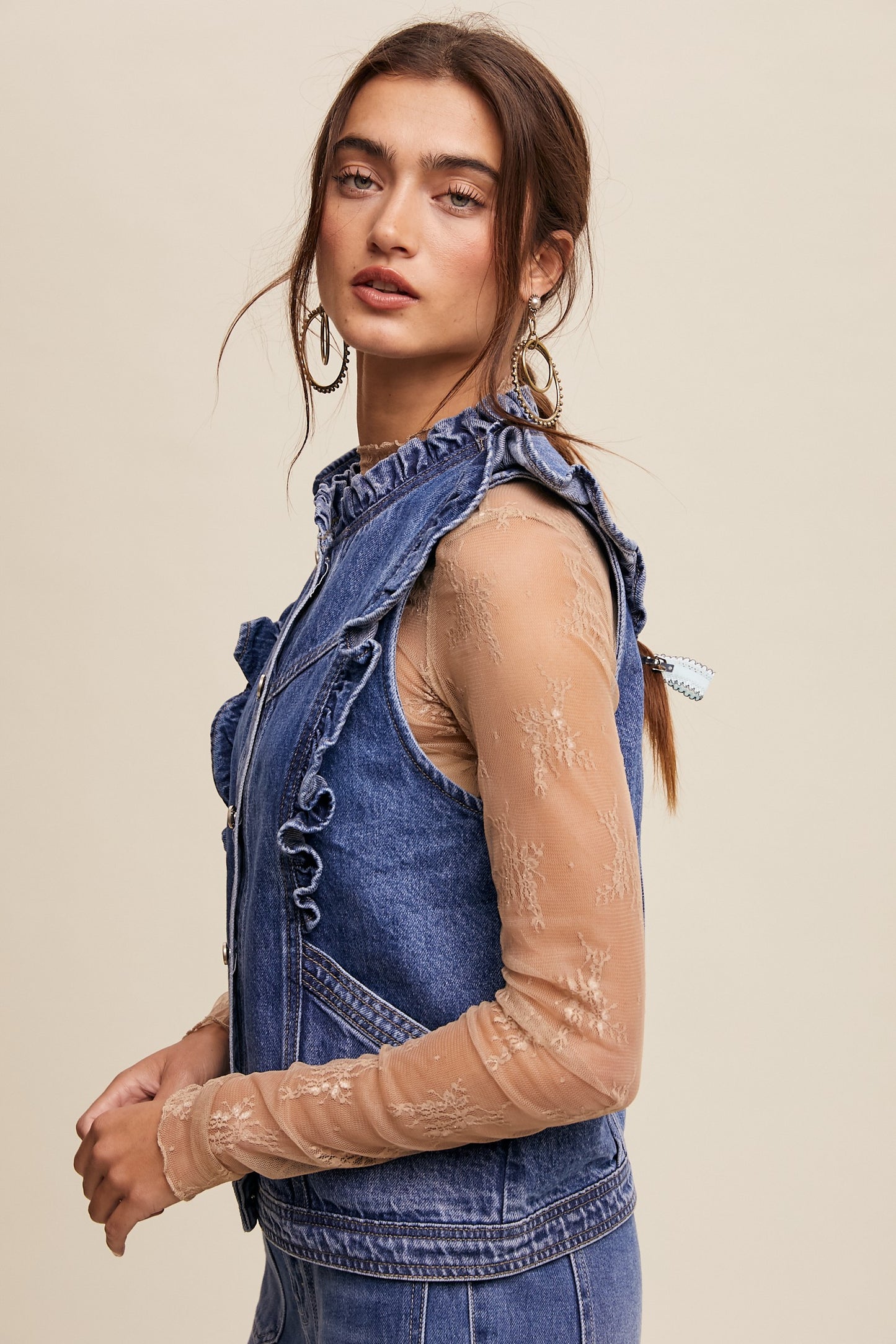 Denim Ruffle Vest