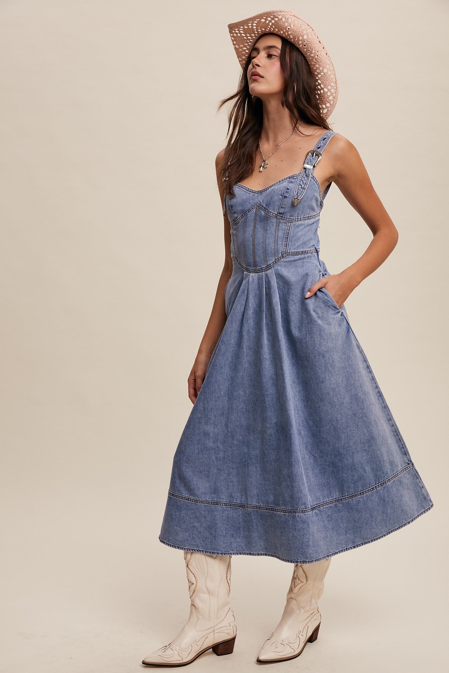 Western Denim Midi Dress