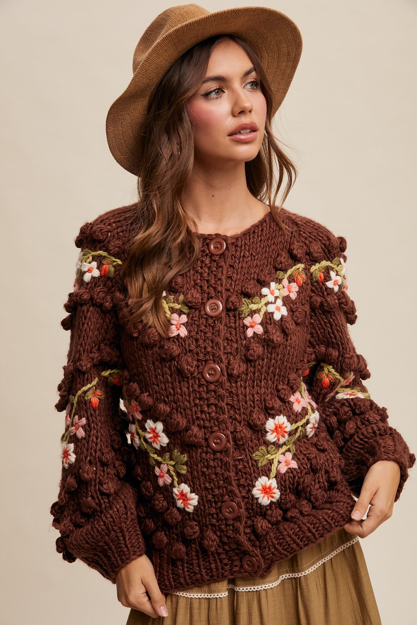 Embroidered Chunky Knit Cardigan