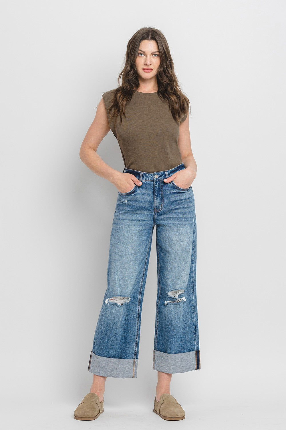 Rosy High Rise Large Cuff Baggy Jean