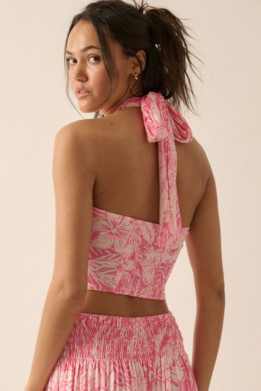 Floral Crisscross Strap Cropped Halter