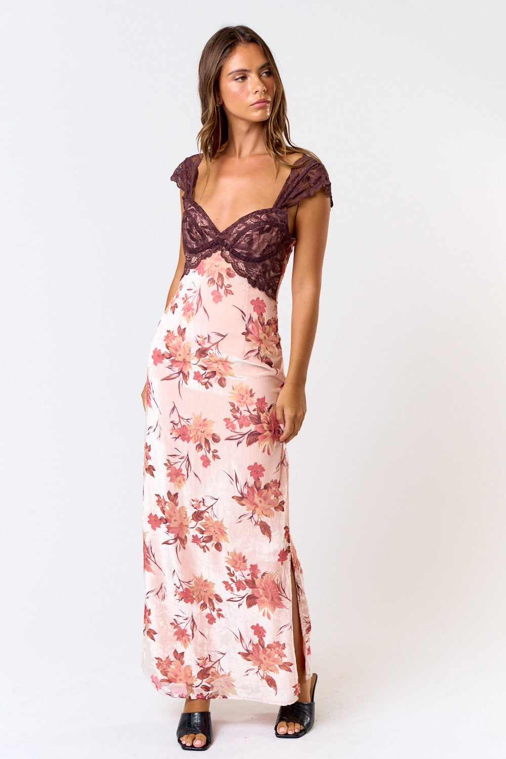 Burnout Velvet Lace Maxi Dress