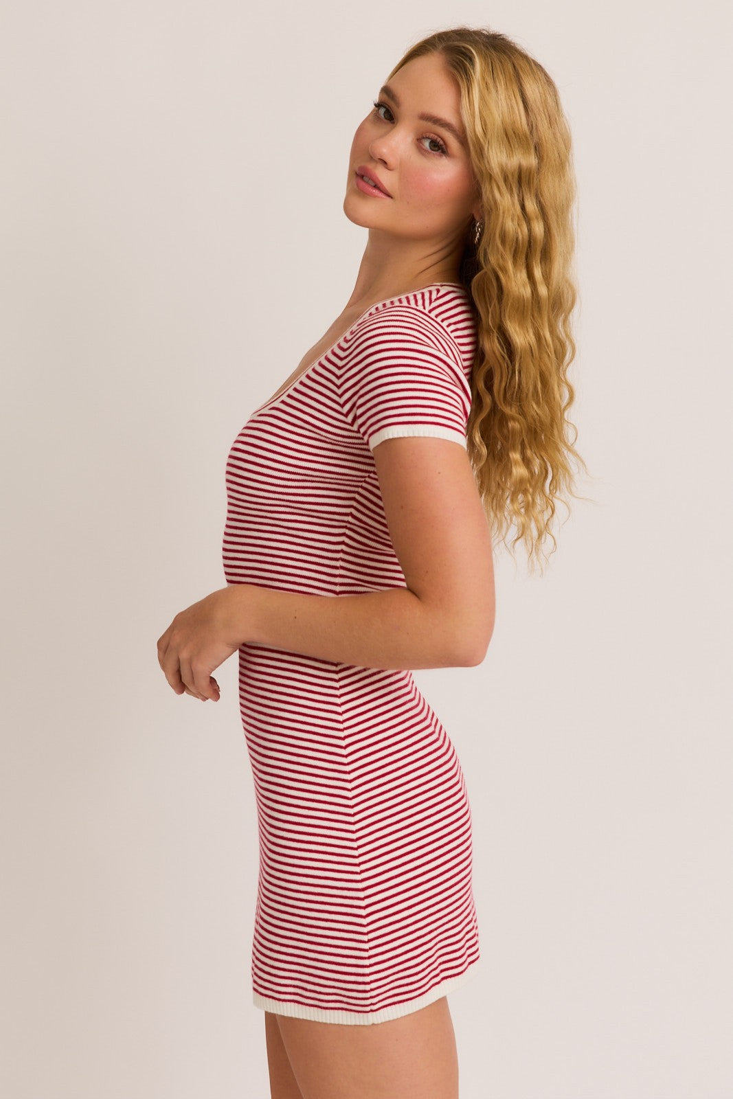 Scoop Neck Short Sleeve Sweater Dress