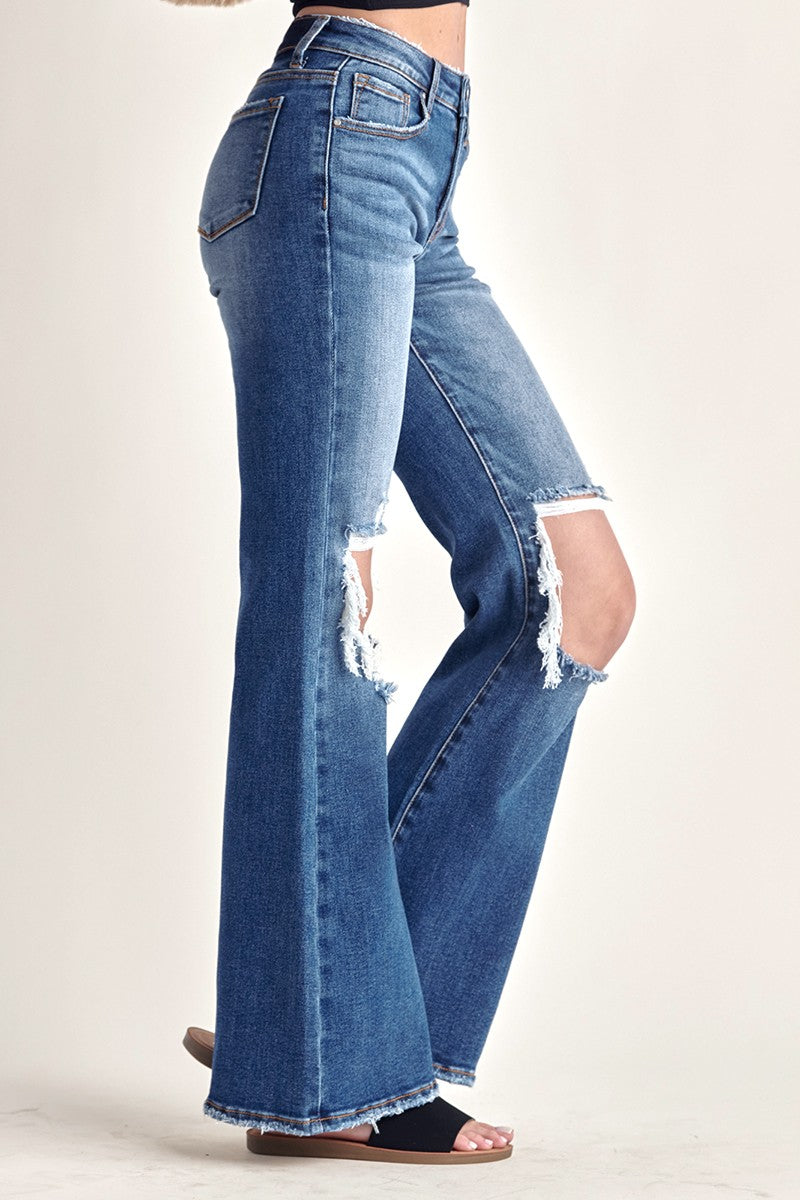 Mid Rise Distressed Flare Jean