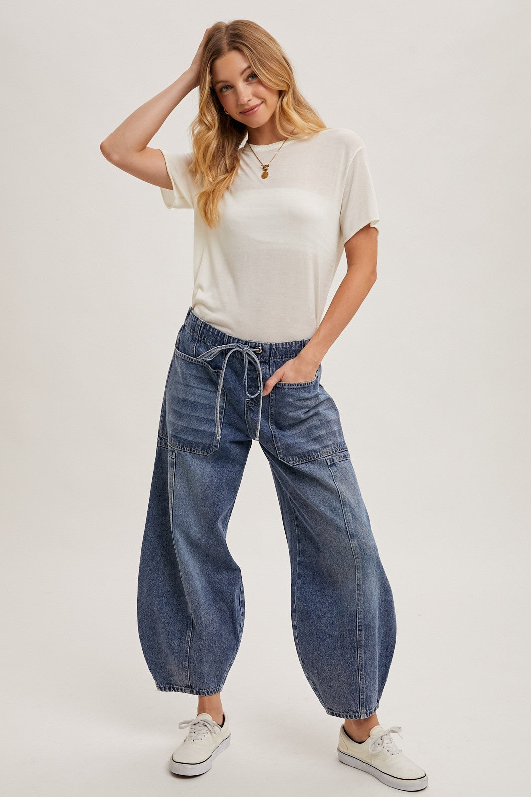 Drawstring Barrel Jeans