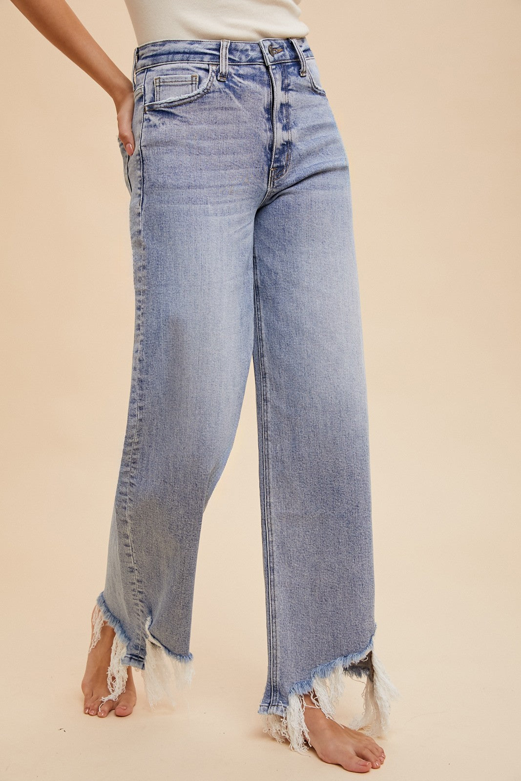 McKenna Asymmetrical Distressed Hem Straight Fit Jean