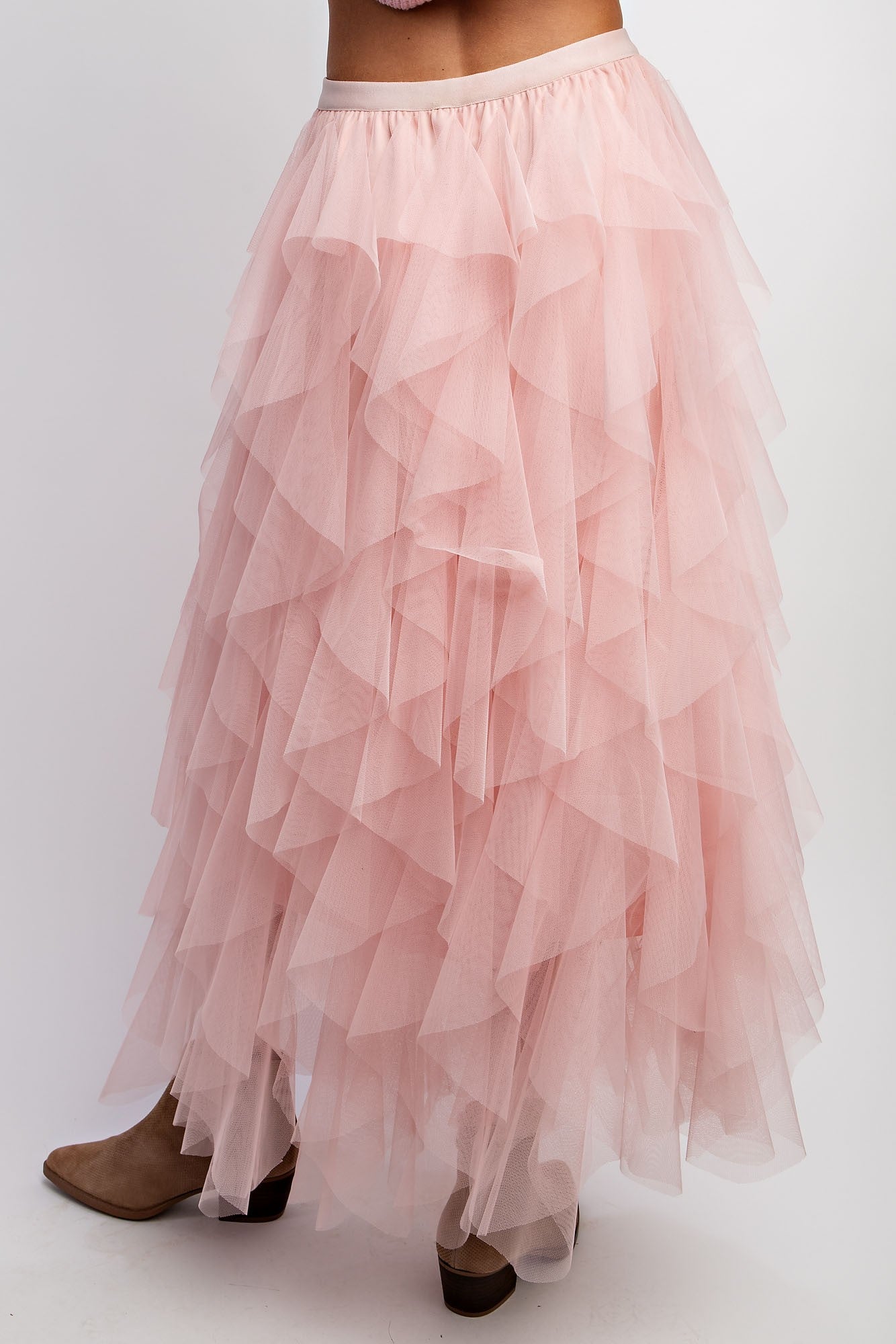 Cascading Ruffle Tulle Layered Maxi Skirt