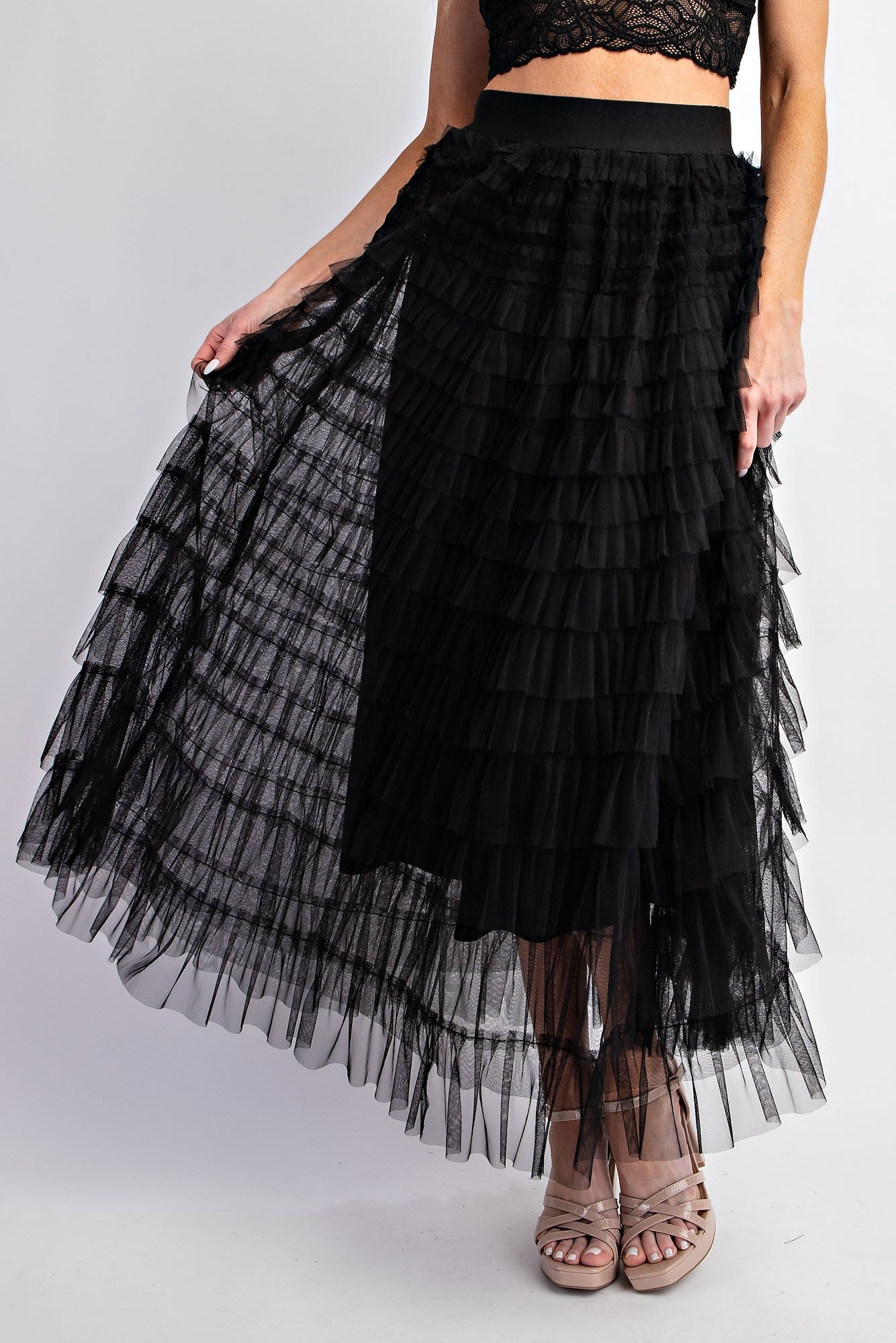 Cascading Tulle Tiered Maxi Skirt