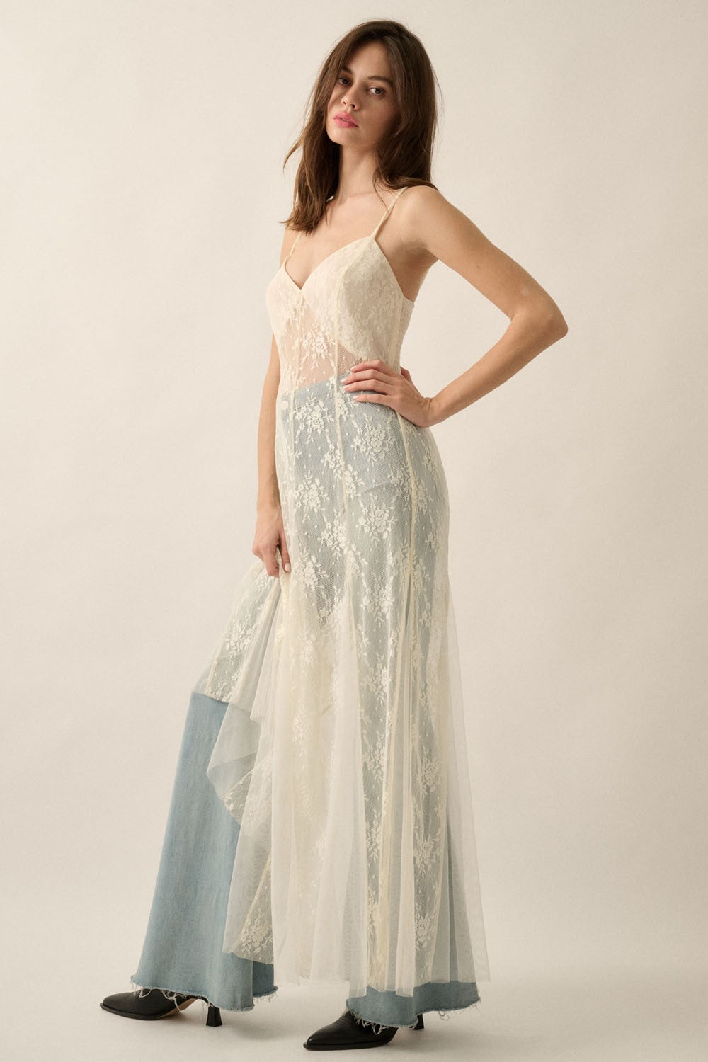 Sheer Lace Layering Maxi Dress