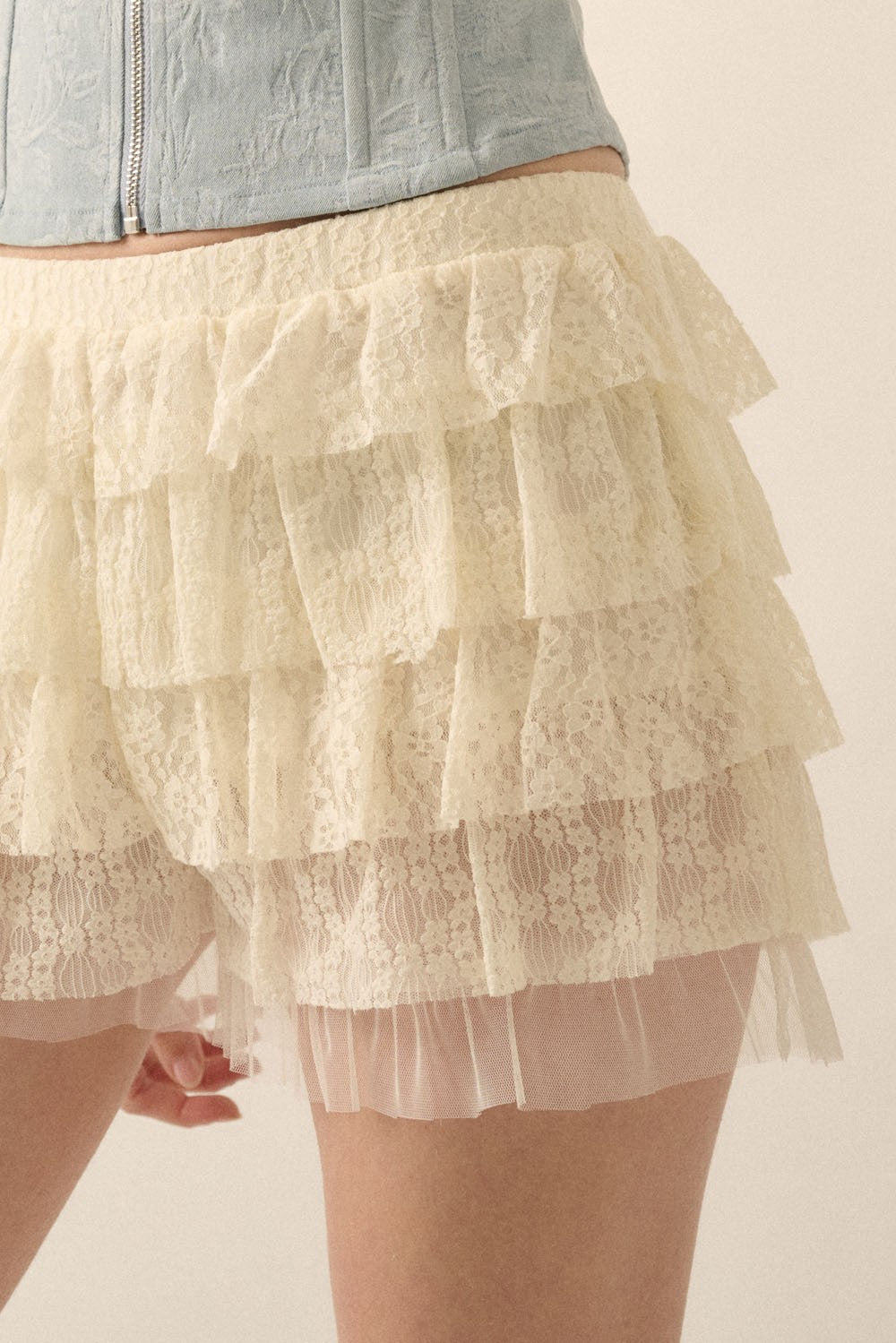 Ruffled Lace & Mesh Bloomer Shorts