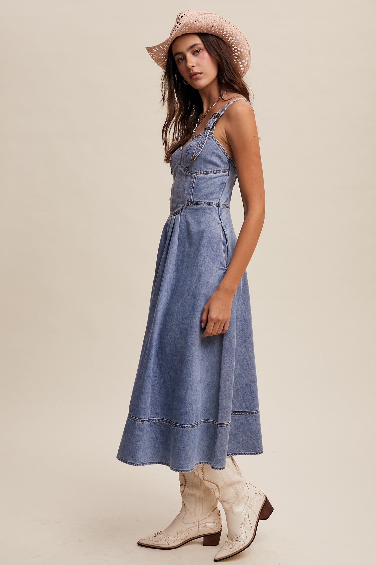 Western Denim Midi Dress