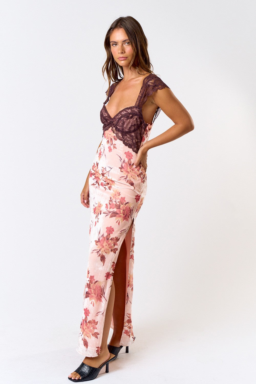 Burnout Velvet Lace Maxi Dress