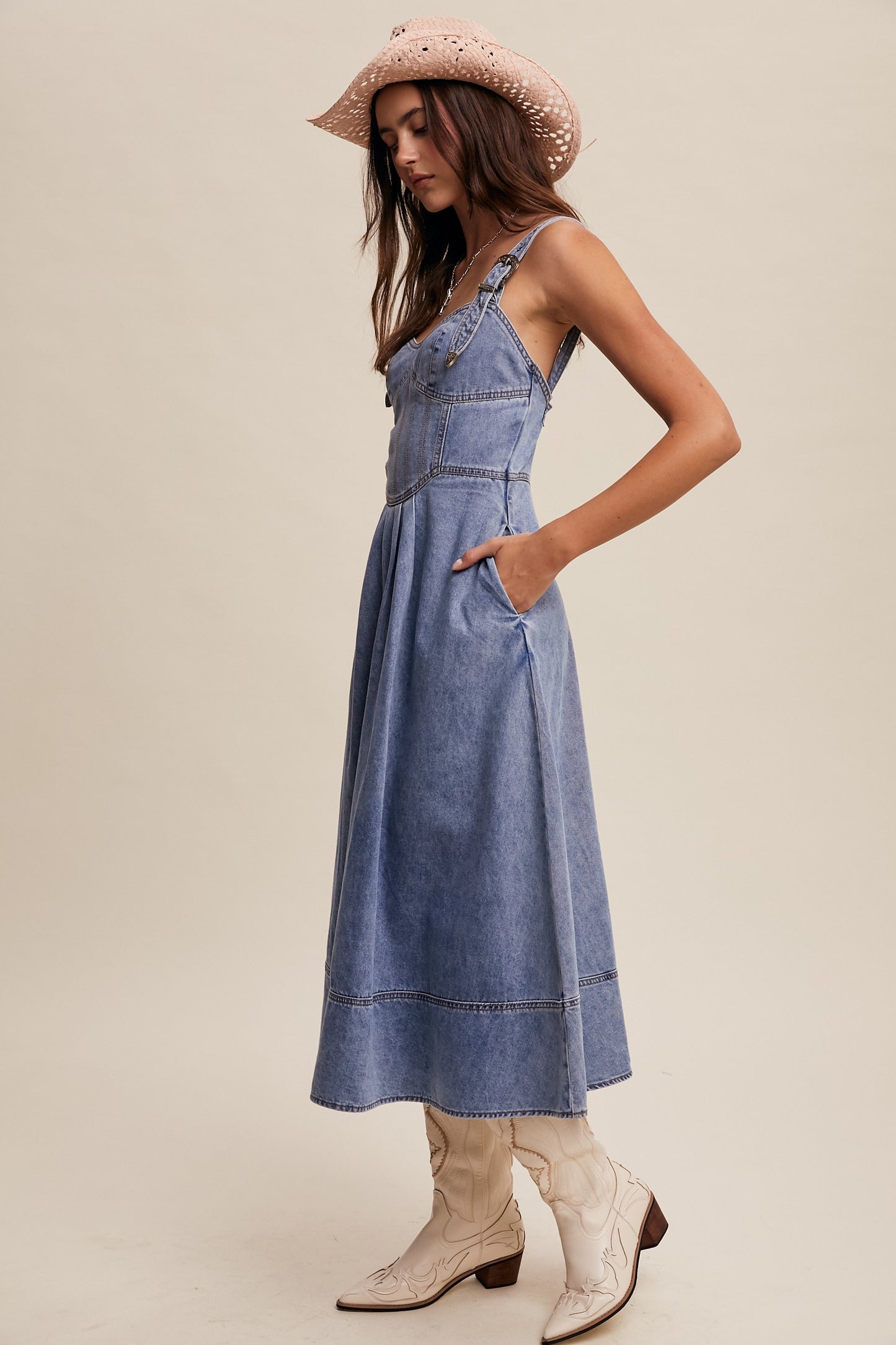 Western Denim Midi Dress