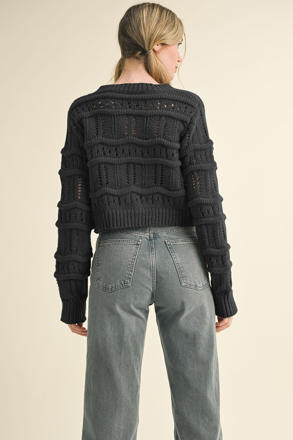 Cropped Pointelle Sweater Cardi